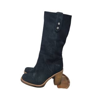 Ugg Austrailia Josie S/N 3214 Tall Convertable Black Suede Heel Womens Boots 8